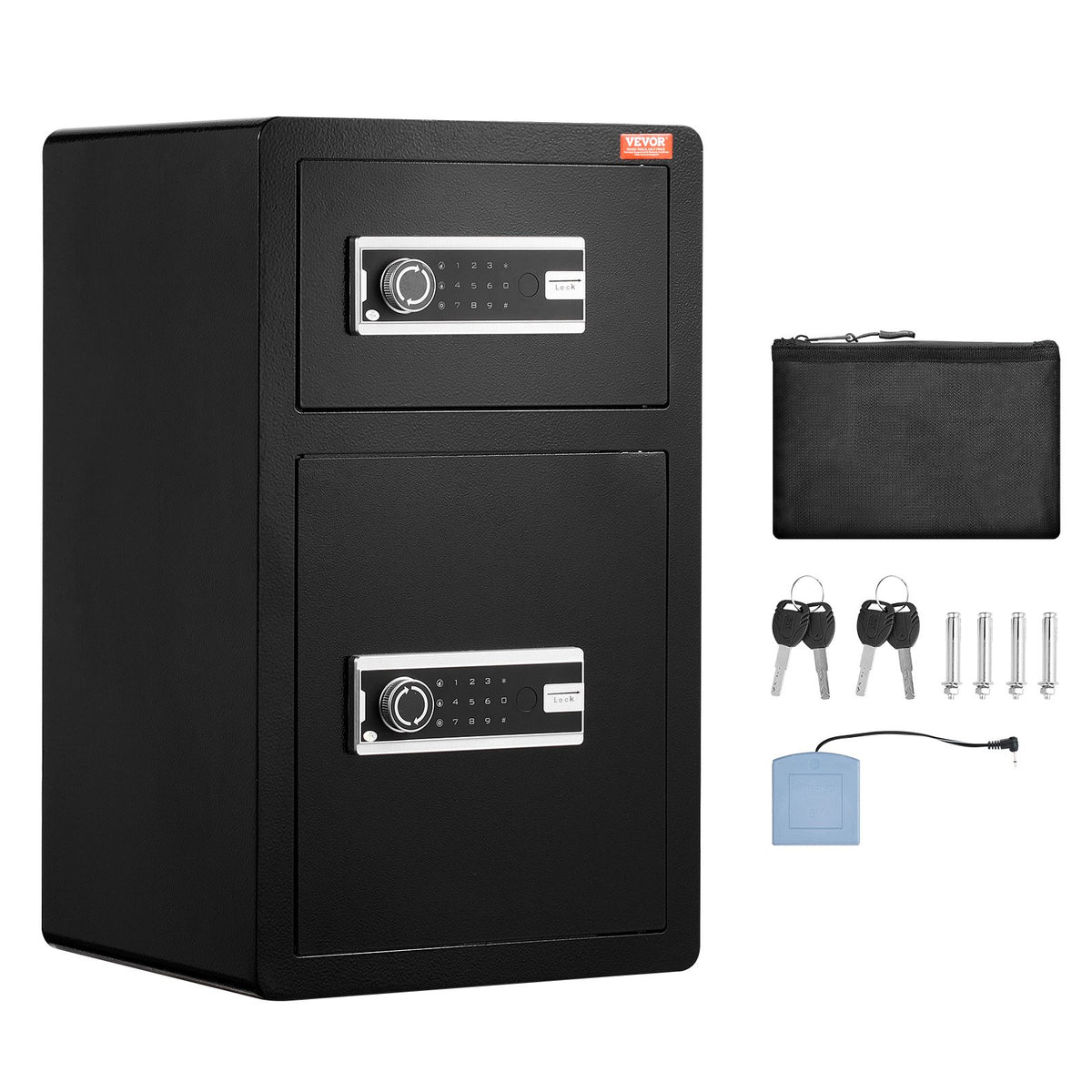 Double Doors 4.5 cu.ft Safe Box with Key Lock & Password, Safe Lock Box with Fireproof Bag, Key Rack, LED Light and 2 Height Adjustable and Removable Divider for Money, Documents, Jewelry and Valuables, Black