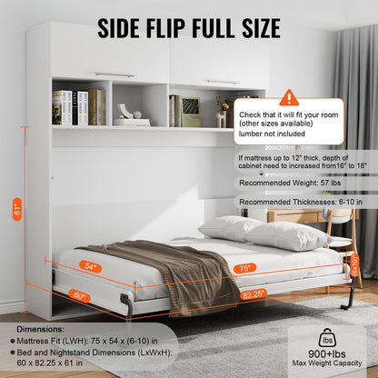 Murphy Bed Kit, Full Size, Deluxe DIY Wall Bed Mechanical Hardware Kit, Pneumatic Lever Heavy Duty Bed Frame Support, Folding Cabinet Wall Bed Space Saving Design for Guestroom, Easy to Build
