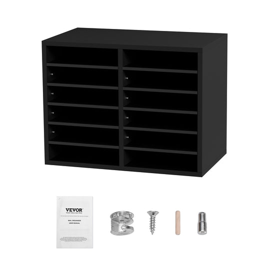 Wood Literature Organizer Adjustable File Sorter 12 Compartments Black