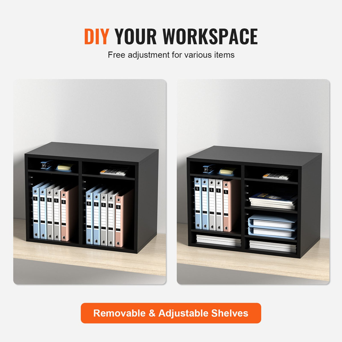 Wood Literature Organizer Adjustable File Sorter 12 Compartments Black