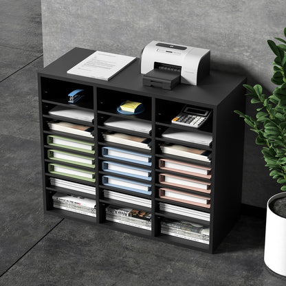 Wood Literature Organizer Adjustable File Sorter 24 Compartments Black