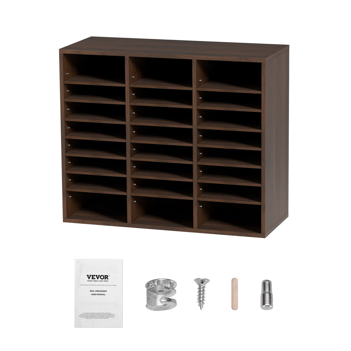 Wood Literature Organizer Adjustable File Sorter 24 Compartments Brown