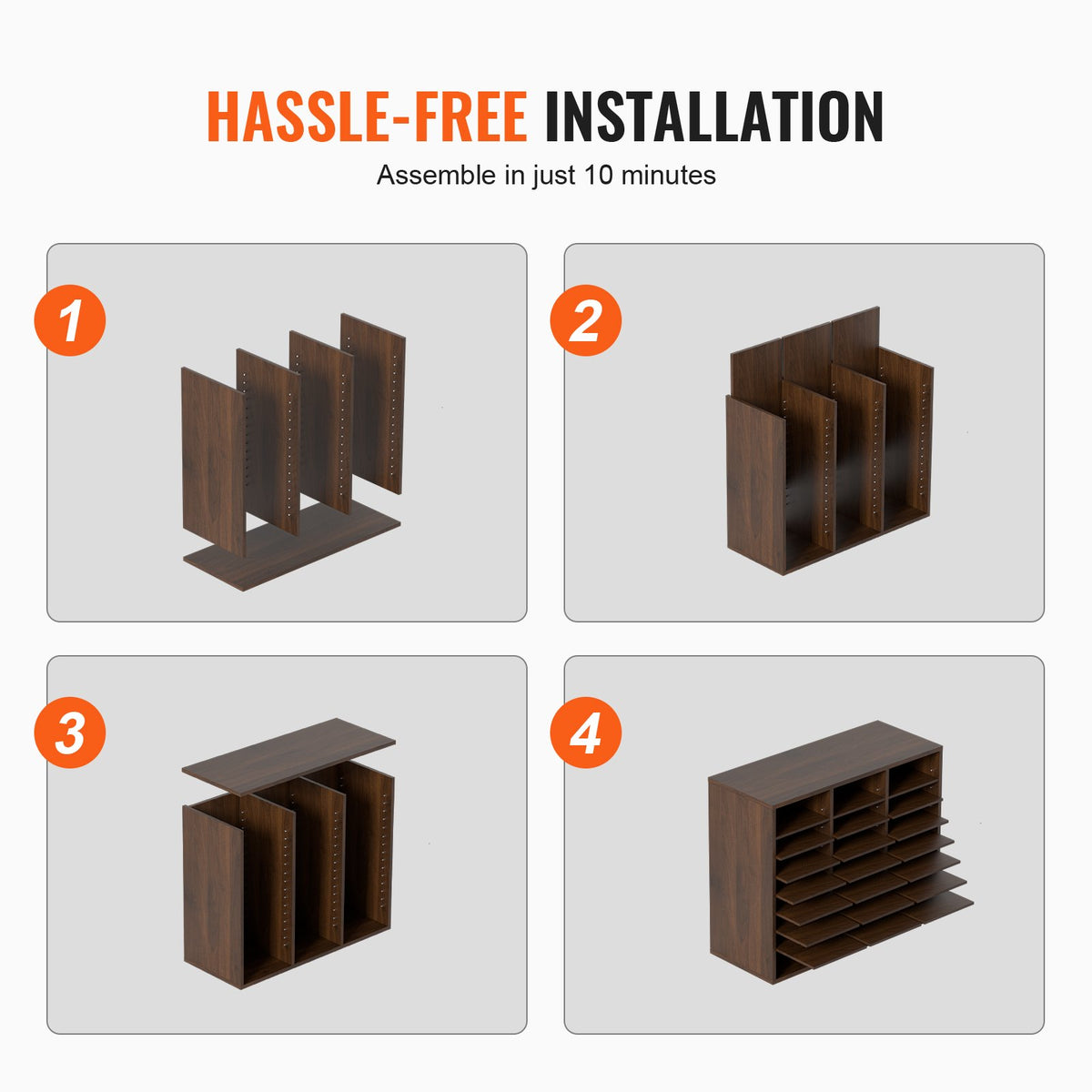 Wood Literature Organizer Adjustable File Sorter 24 Compartments Brown