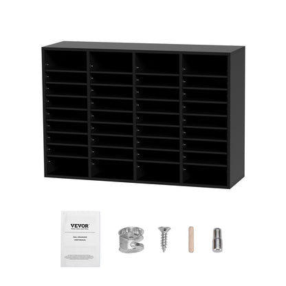 Wood Literature Organizer, 36 Compartments, File Sorter with Removable Shelves, Mailboxes Slot for Office Home Classroom Mailrooms Organization, EPA Certified, Black