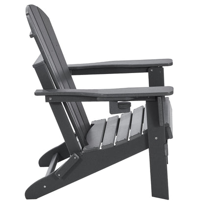 Adirondack Chair Plastic, Set of 2 All-Weather Portable Folding Fire Pit Chair, Outdoor Adirondack Patio Chair with Cup Holder, with Relaxing Arm Rest Ergonomic, for Garden, Backyard - Gray