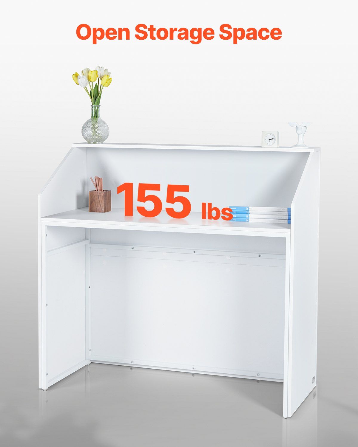 Reception Desk, 1180 x 500 x 1115 mm Rectangular Front Counter Table, Office Reception Desk, Retail Counter and Front Reception Counter, for Checkout, Lobby, Beauty Salon and Office, White