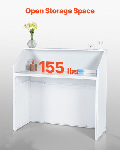 Reception Desk, 1180 x 500 x 1115 mm Rectangular Front Counter Table, Office Reception Desk, Retail Counter and Front Reception Counter, for Checkout, Lobby, Beauty Salon and Office, White