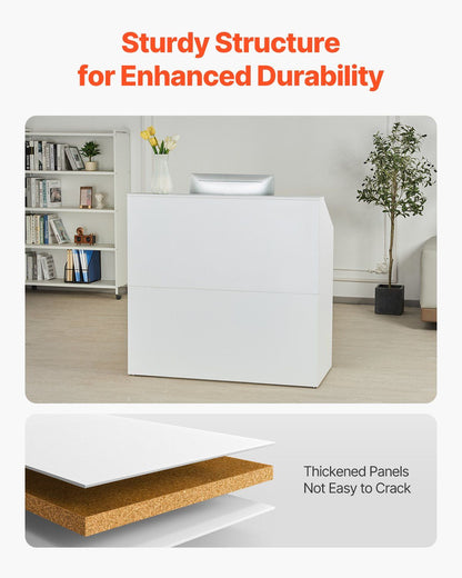 Reception Desk, 1180 x 500 x 1115 mm Rectangular Front Counter Table, Office Reception Desk, Retail Counter and Front Reception Counter, for Checkout, Lobby, Beauty Salon and Office, White