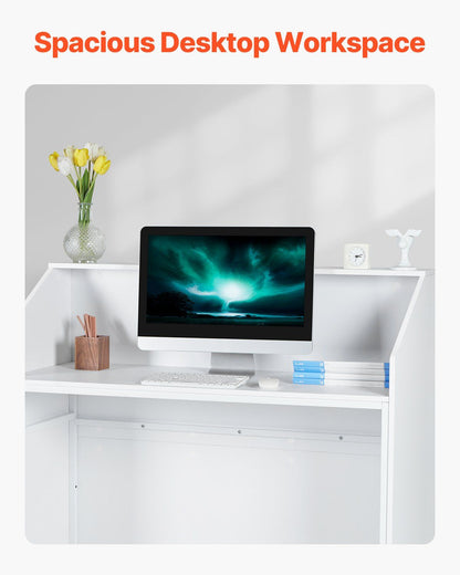 Reception Desk, 1180 x 500 x 1115 mm Rectangular Front Counter Table, Office Reception Desk, Retail Counter and Front Reception Counter, for Checkout, Lobby, Beauty Salon and Office, White