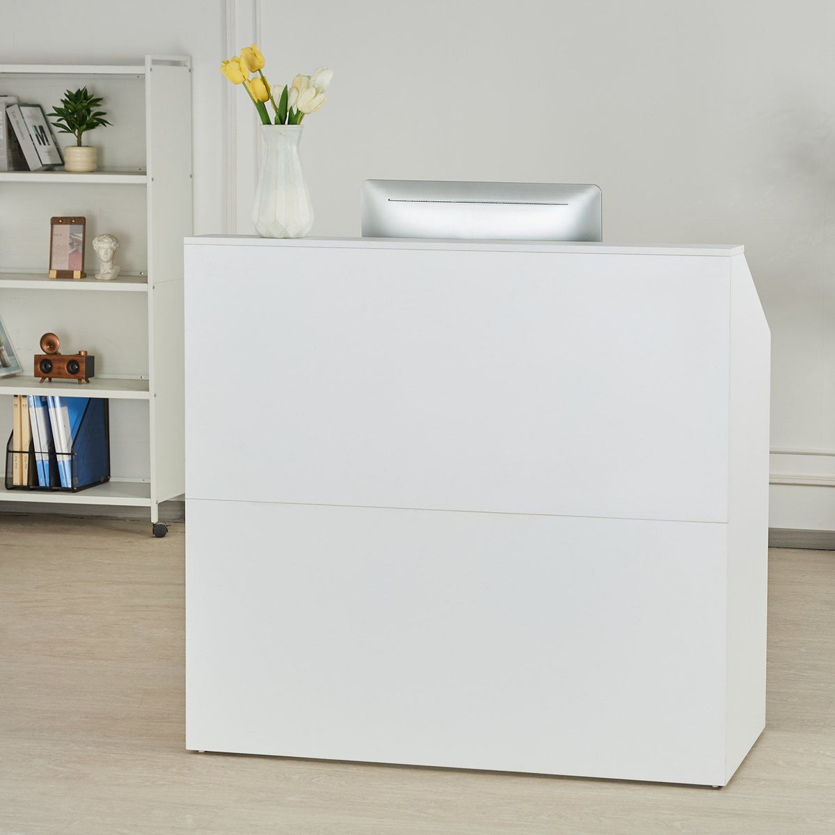Reception Desk, 1180 x 500 x 1115 mm Rectangular Front Counter Table, Office Reception Desk, Retail Counter and Front Reception Counter, for Checkout, Lobby, Beauty Salon and Office, White