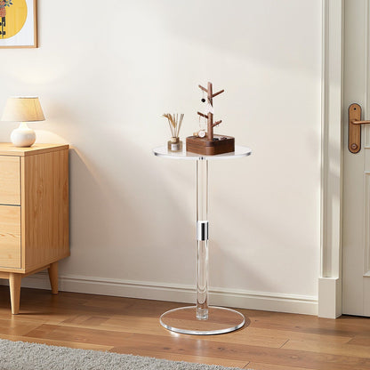 Acrylic Drink Table, Clear End Table Round Top with Solid Post, Modern Acrylic Cake Table Stand, Transparent Side Desk for Coffee, Drink, Food, Snack, Easy Assembly, 25.4 x 25.4 x 54 cm (Clear)