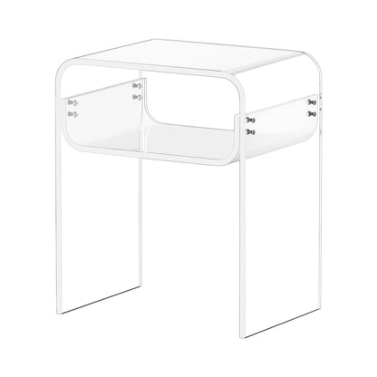 Acrylic Side Table, 2 Tiers Clear Bedside Table with Storage Shelf, Modern Rectangle Acrylic End Desk, Transparent Thick Nightstand for Bedroom, Living Room, Study, 30 x 40 x 50 cm (Clear)