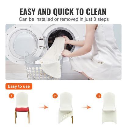 Stretch Spandex Folding Chair Covers, Universal Fitted Chair Cover, Removable Washable Protective Slipcovers, for Wedding, Holiday, Banquet, Party, Celebration, Dining (30PCS Beige)