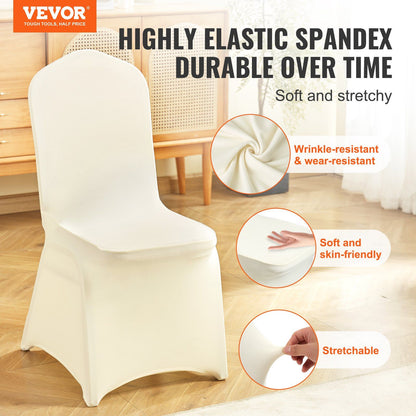 Stretch Spandex Folding Chair Covers, Universal Fitted Chair Cover, Removable Washable Protective Slipcovers, for Wedding, Holiday, Banquet, Party, Celebration, Dining (50PCS Beige)