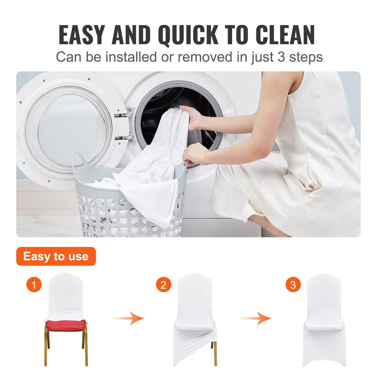 Stretch Spandex Folding Chair Covers, Universal Fitted Chair Cover, Removable Washable Protective Slipcovers, for Wedding, Holiday, Banquet, Party, Celebration, Dining (12PCS White)