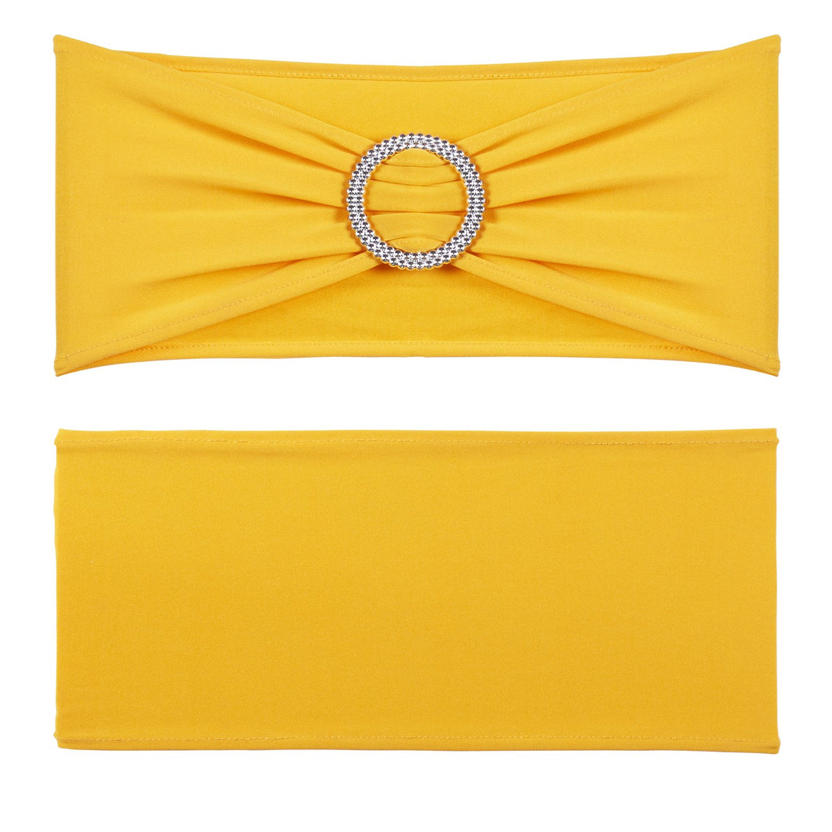 Stretch Spandex Chair Sashes, Chair Slipcover and Stretch Chair Sash with Round Buckle, Elastic Chair Bands, Fitting Wedding, Holiday, Banquet, Party Chair Decoration (100 PCS Golden Yellow)