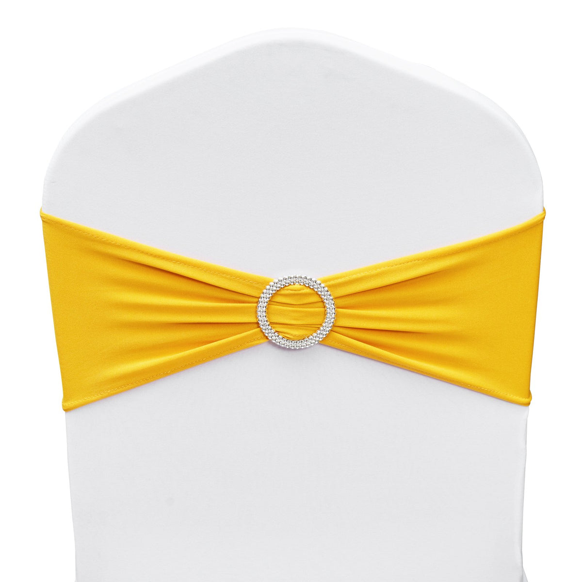 Stretch Spandex Chair Sashes, Chair Slipcover and Stretch Chair Sash with Round Buckle, Elastic Chair Bands, Fitting Wedding, Holiday, Banquet, Party Chair Decoration (50 PCS Golden Yellow)