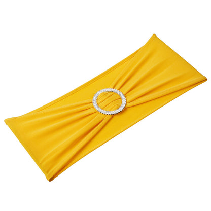 Stretch Spandex Chair Sashes, Chair Slipcover and Stretch Chair Sash with Round Buckle, Elastic Chair Bands, Fitting Wedding, Holiday, Banquet, Party Chair Decoration (50 PCS Golden Yellow)