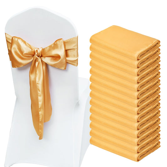Stretch Spandex Chair Sashes Bows, Chair Slipcover and Stretch Chair Sash, Elastic Chair Bands, Fitting Wedding, Holiday, Banquet, Party, Celebration Chair Decoration (50 PCS Gold)