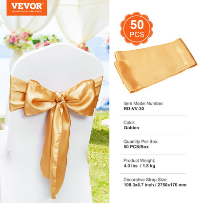 Stretch Spandex Chair Sashes Bows, Chair Slipcover and Stretch Chair Sash, Elastic Chair Bands, Fitting Wedding, Holiday, Banquet, Party, Celebration Chair Decoration (50 PCS Gold)