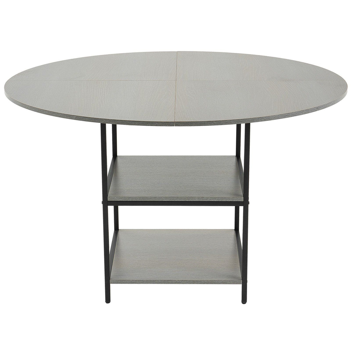 Round Dining Table, 47 inch Wood Table for 4-6 Person, Modern Circle Dinner Furniture, Leisure Tables with Storage Shelf and Metal Legs, for Home Kitchen Living Room, Grey (Only Table)