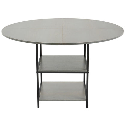 Round Dining Table, 47 inch Wood Table for 4-6 Person, Modern Circle Dinner Furniture, Leisure Tables with Storage Shelf and Metal Legs, for Home Kitchen Living Room, Grey (Only Table)