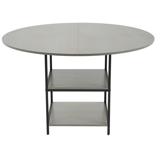 Round Dining Table, 47 inch Wood Table for 4-6 Person, Modern Circle Dinner Furniture, Leisure Tables with Storage Shelf and Metal Legs, for Home Kitchen Living Room, Grey (Only Table)