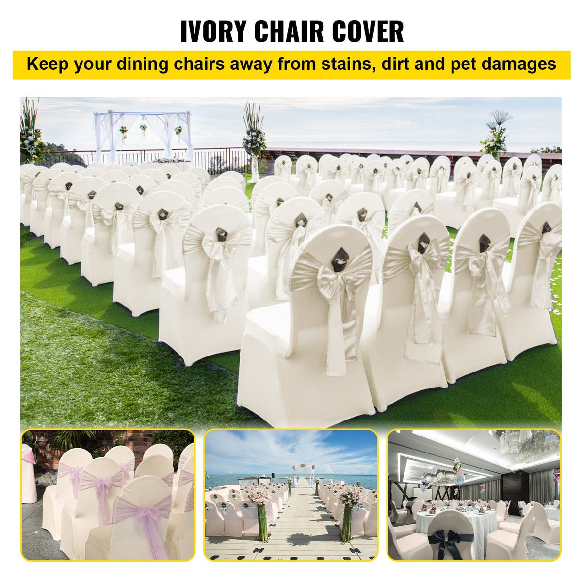 Stretch Spandex Folding Chair Covers, Universal Fitted Chair Cover, Removable Washable Protective Slipcovers, for Wedding, Holiday, Banquet, Party, Celebration, Dining (100PCS Beige)