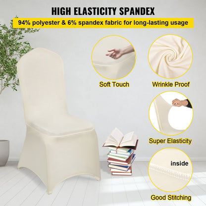 Stretch Spandex Folding Chair Covers, Universal Fitted Chair Cover, Removable Washable Protective Slipcovers, for Wedding, Holiday, Banquet, Party, Celebration, Dining (100PCS Beige)