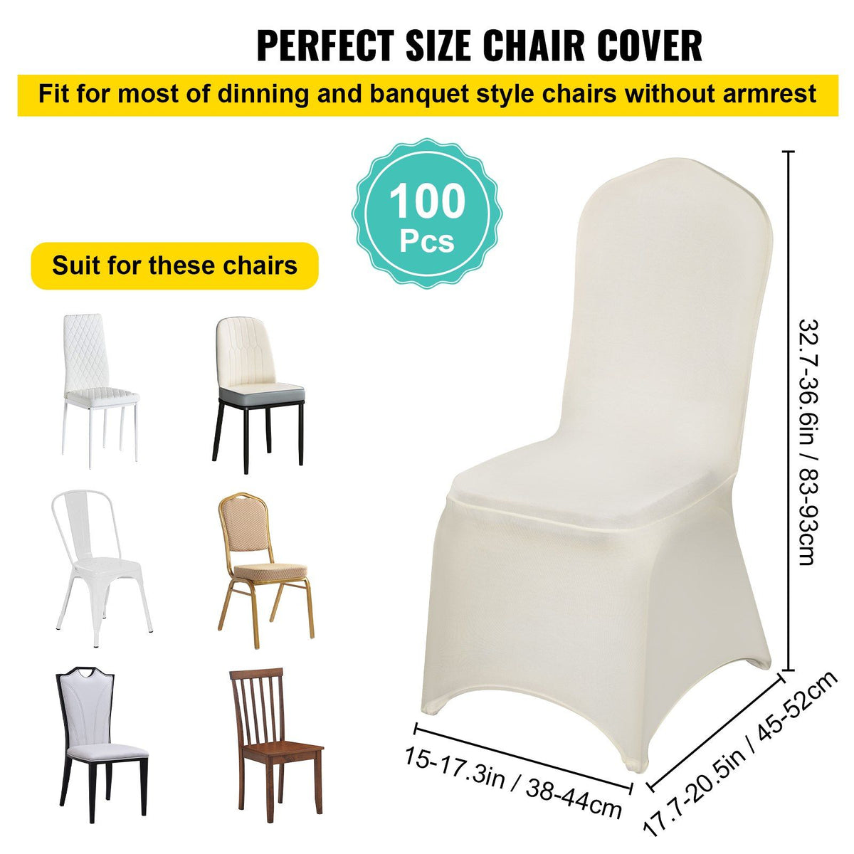 Stretch Spandex Folding Chair Covers, Universal Fitted Chair Cover, Removable Washable Protective Slipcovers, for Wedding, Holiday, Banquet, Party, Celebration, Dining (100PCS Beige)
