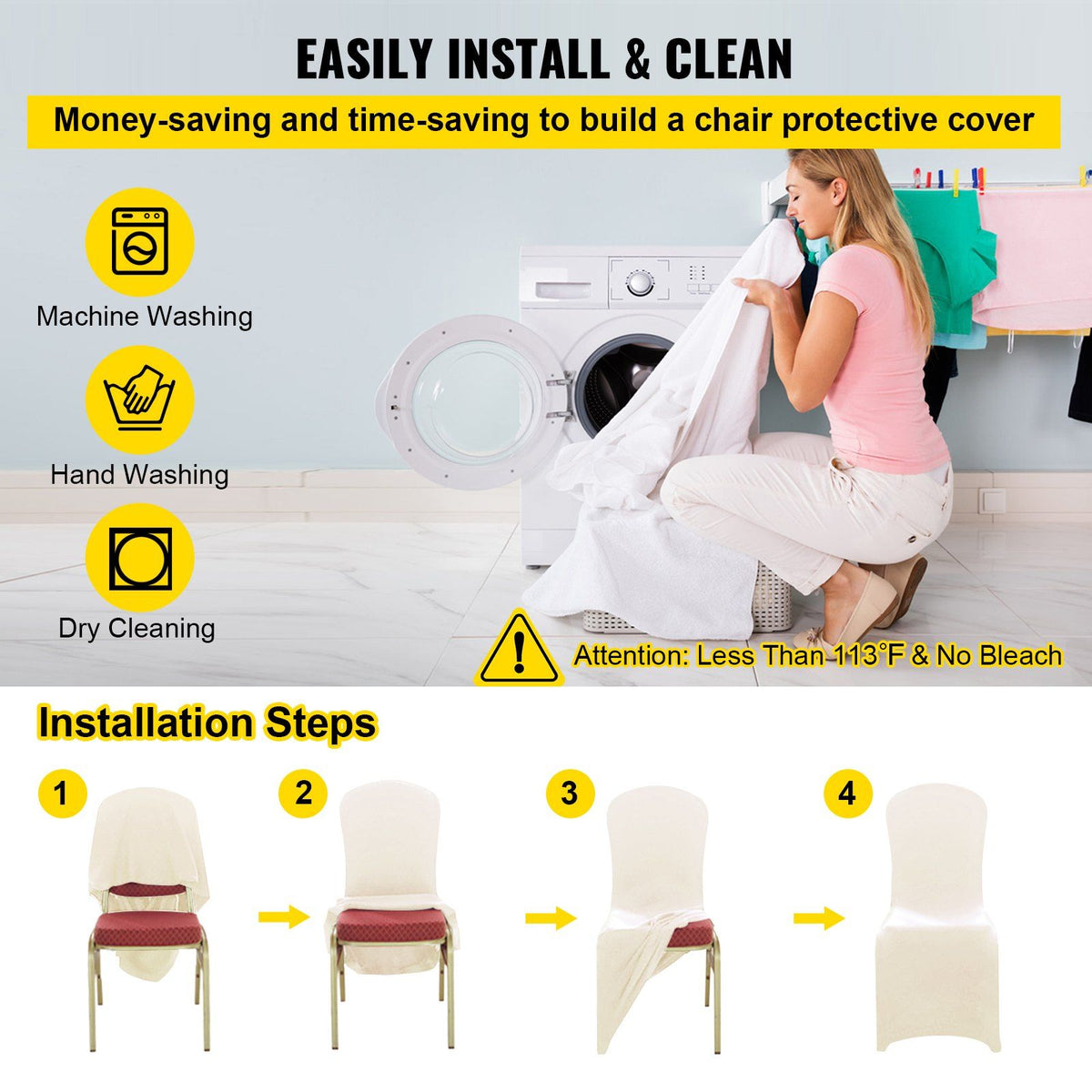 Stretch Spandex Folding Chair Covers, Universal Fitted Chair Cover, Removable Washable Protective Slipcovers, for Wedding, Holiday, Banquet, Party, Celebration, Dining (100PCS Beige)
