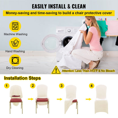 Stretch Spandex Folding Chair Covers, Universal Fitted Chair Cover, Removable Washable Protective Slipcovers, for Wedding, Holiday, Banquet, Party, Celebration, Dining (100PCS Beige)