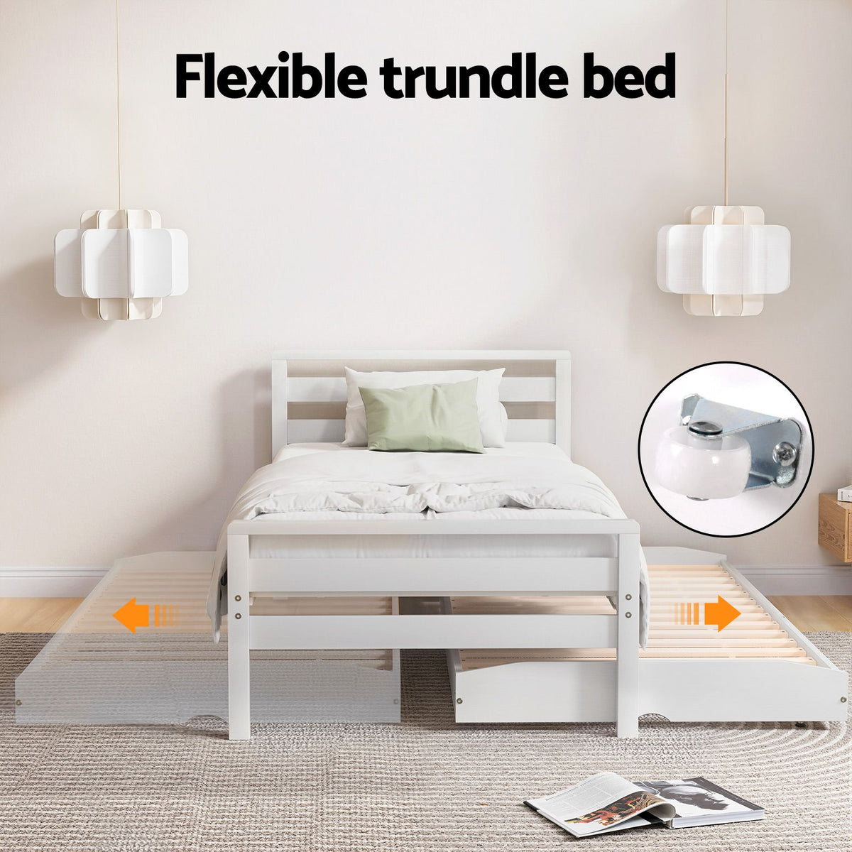 Artiss Bed Frame Single Size 2-in-1 Trundle Wooden White AVIS