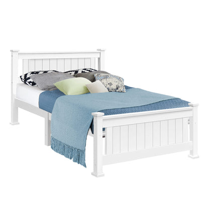 Artiss Bed Frame King Single Size Wooden White RIO