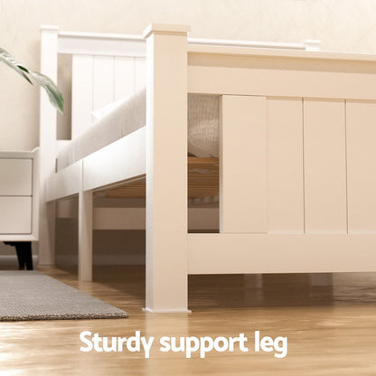 Artiss Bed Frame King Single Size Wooden Platform with 2 Storage Drawers White RIO