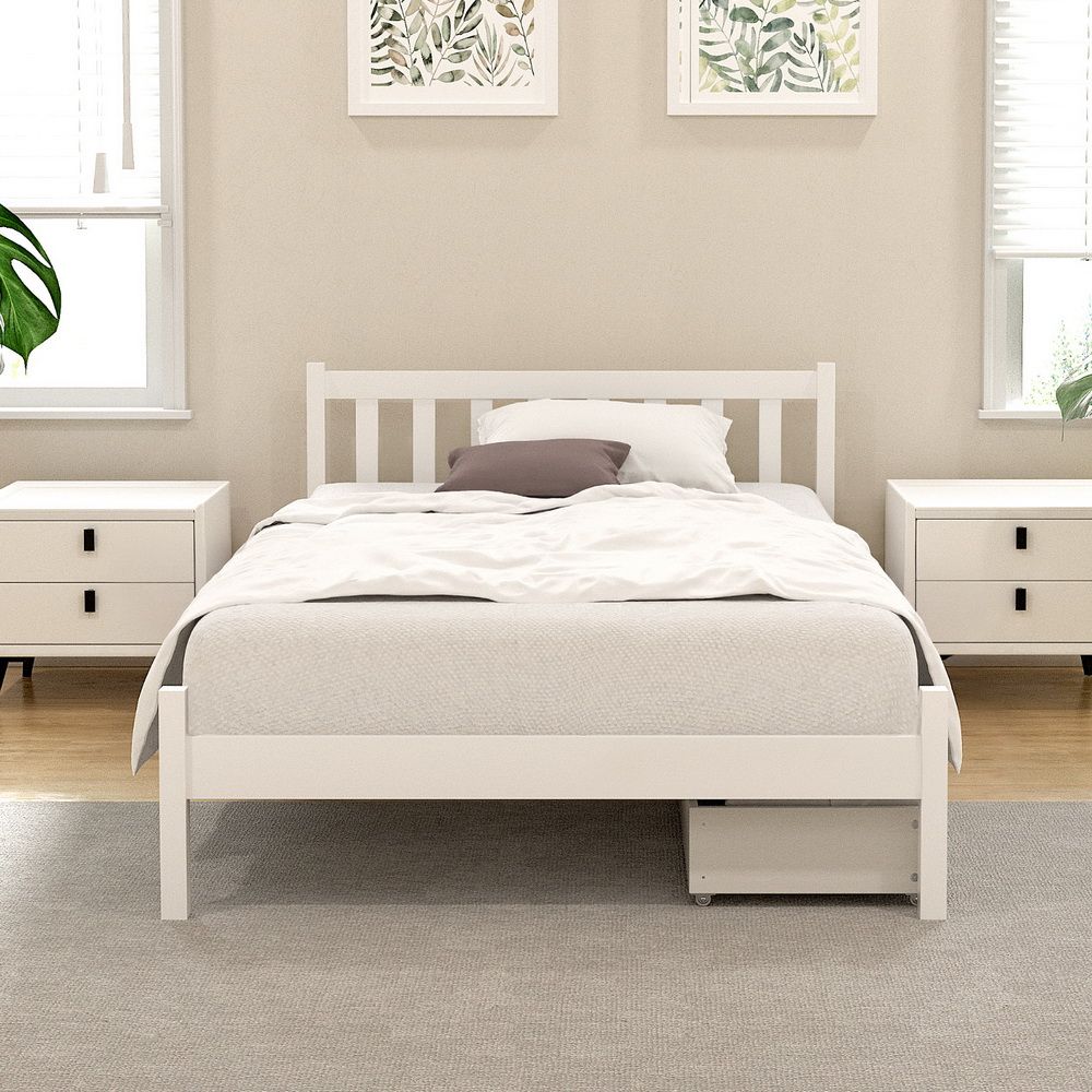 Artiss Bed Frame King Single Size Wooden Platform with 2 Storage Drawers White