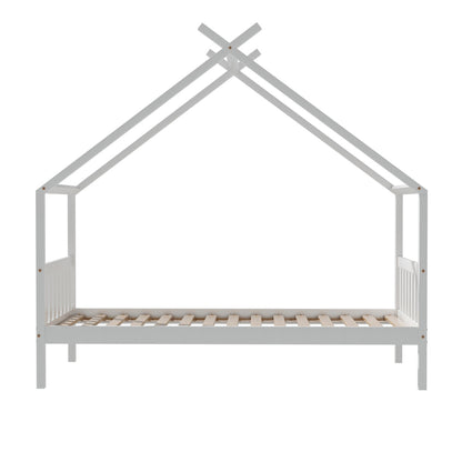 Artiss Bed Frame Wooden Base Kids Single Timber House Beds White