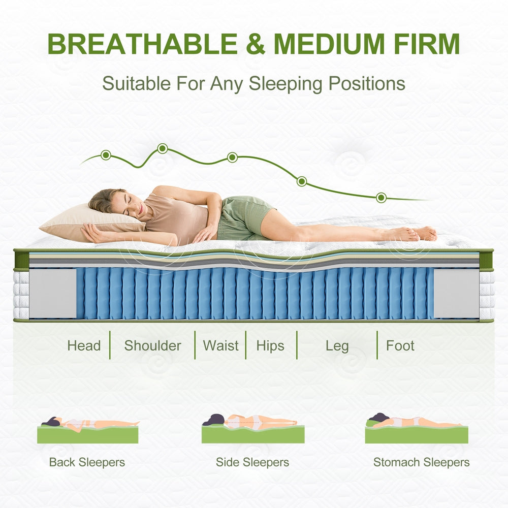 BedStory Double 30cm Hybrid Mattress Cooling Gel Memory Foam 5 Zone Pocket Spring Bed Temperature Regulating