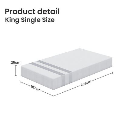 25cm King Single Reversible Gel Memory Foam Mattress BedStory Medium & Firm